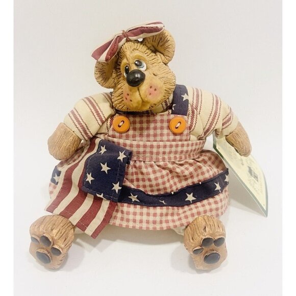 Russ Berrie BETSY ROSS Bear Figure Flag Bearsy Patriotic Figurine Country Folks - Picture 1 of 7